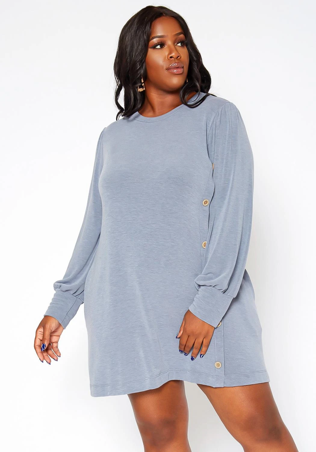 Asoph Plus Size Button Hem Flare Mini Dress 4 Asoph Plus Size Button Hem Flare Mini Dress - Image 2