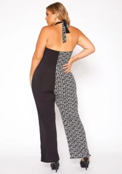 Asoph Plus Size Print Splice Halter Neck Jumpsuit -Mini Dress Store 2018501 172 3