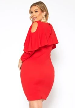 Plus Size Ruffle Overlay Long Sleeve Mini Dress -Mini Dress Store 2018752 110 3