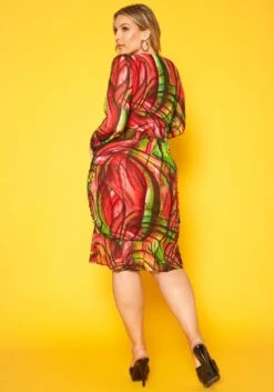 Plus Size Abstract Color Print Flare Mini Dress -Mini Dress Store 2018767 473 3