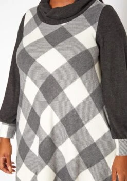 Plus Size Plaid Print Funnel Neck Mini Dress -Mini Dress Store 2018802 107 4