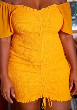 Plus Size Smocked Drawstring Off Shoulder Mini Dress -Mini Dress Store 2018997 109 3