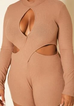 Plus Size Ribbed Knit Cut Out Romper -Mini Dress Store 2019193 190 4