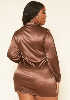 Plus Size Long Sleeve Collar Satin Mini Dress -Mini Dress Store 2019200 190 3