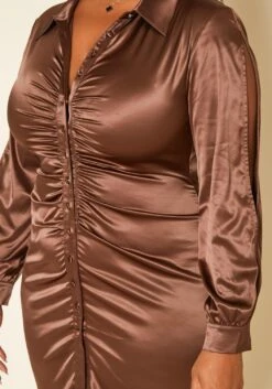 Plus Size Long Sleeve Collar Satin Mini Dress -Mini Dress Store 2019200 190 4
