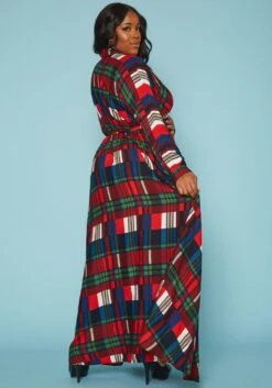 Plus Size Plaid Button Front Collar Maxi Dress -Mini Dress Store 2019312 128 3