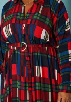 Plus Size Plaid Button Front Collar Maxi Dress -Mini Dress Store 2019312 128 4