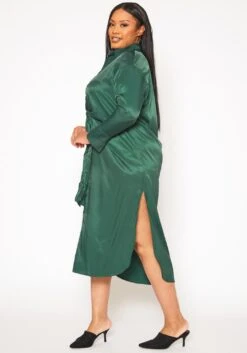 Plus Size Satin Button Front Midi Dress -Mini Dress Store 2019336 161 2