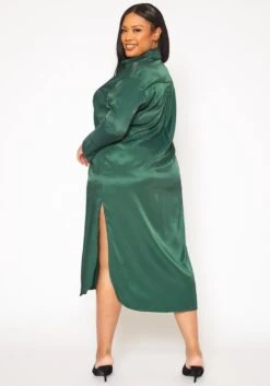 Plus Size Satin Button Front Midi Dress -Mini Dress Store 2019336 161 3