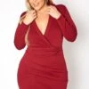 Plus Size Notch Collar Long Sleeve Mini Dress -Mini Dress Store 2019384 111 0