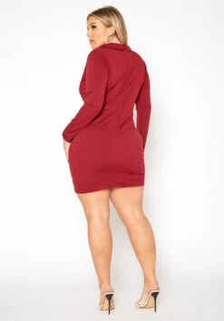 Plus Size Notch Collar Long Sleeve Mini Dress -Mini Dress Store 2019384 111 3