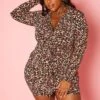 Plus Size Leopard Print Button Front Mini Dress