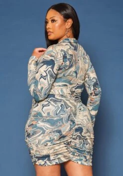 Plus Size Marble Pattern Collar Mini Dress -Mini Dress Store 2019614 004 3