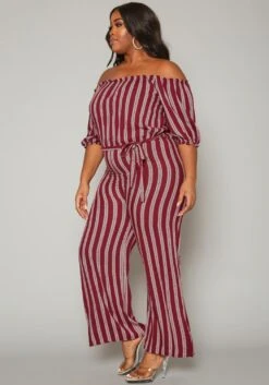 Plus Size Off Shoulder Stripe Jumpsuit -Mini Dress Store 2019704 002 2