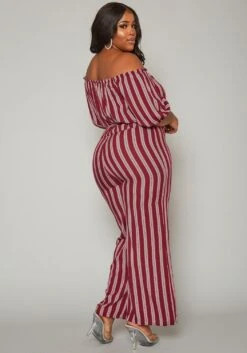 Plus Size Off Shoulder Stripe Jumpsuit -Mini Dress Store 2019704 002 3