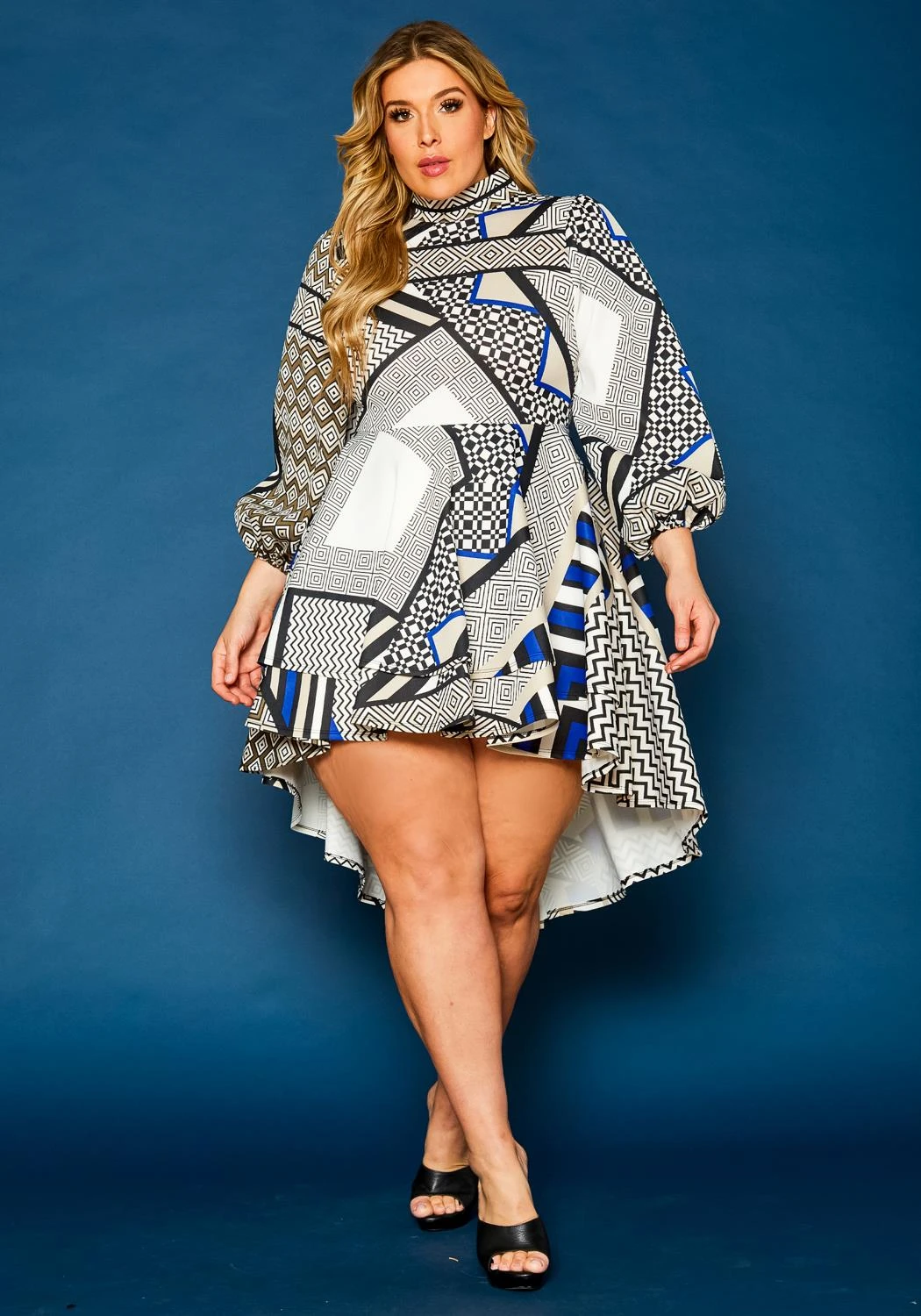 Plus Size Geo Print High To Low Flare Dress 4 Plus Size Geo Print High To Low Flare Dress - Image 2