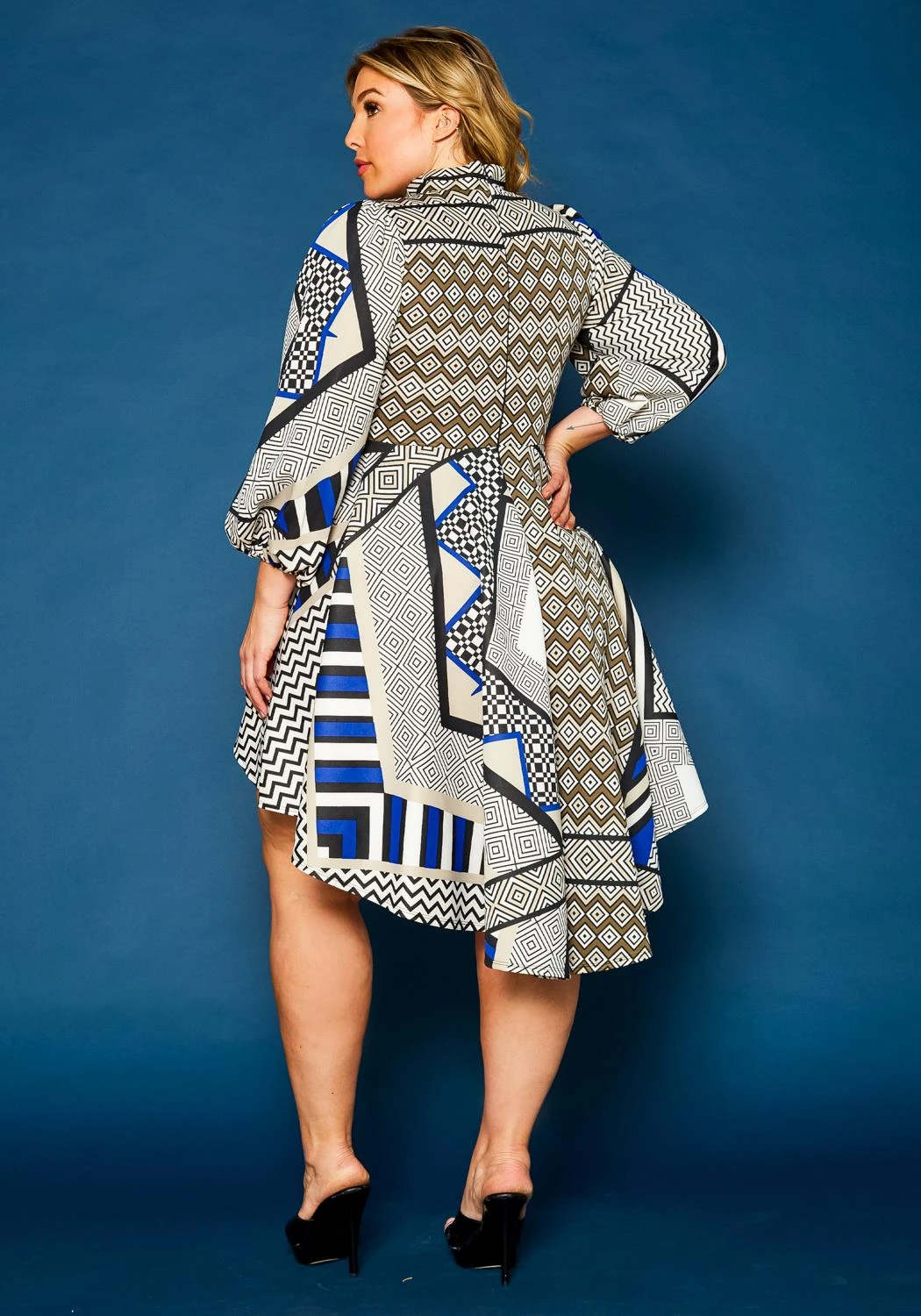 Plus Size Geo Print High To Low Flare Dress 6 Plus Size Geo Print High To Low Flare Dress - Image 4