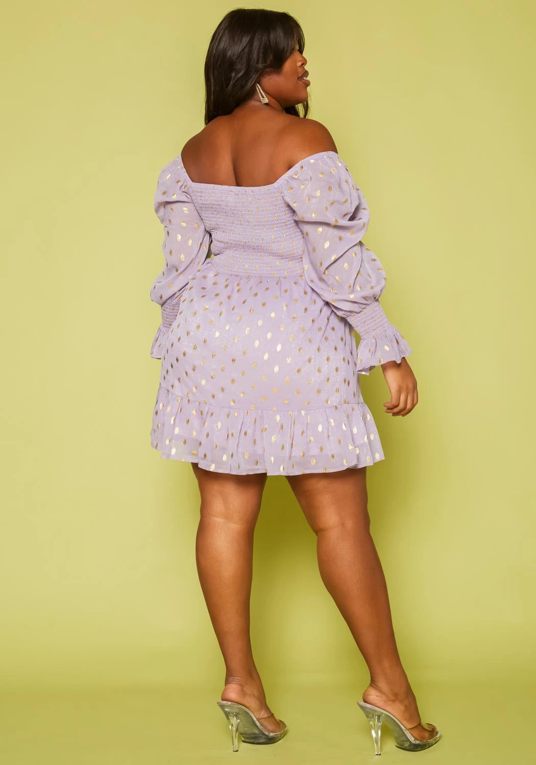 Plus Size Polka Dot Off Shoulder Mini Dress 6 Plus Size Polka Dot Off Shoulder Mini Dress - Image 4