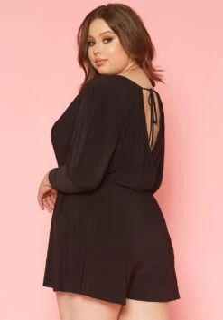 Plus Size V Neck Long Sleeve Romper -Mini Dress Store 2019856 001 3