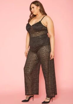 Plus Size Metallic Floral Lace Jumpsuit -Mini Dress Store 2019869 001 2