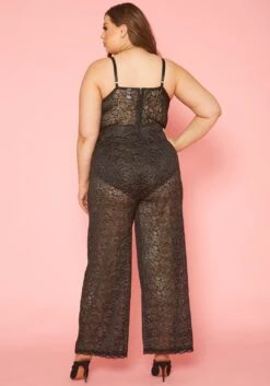 Plus Size Metallic Floral Lace Jumpsuit -Mini Dress Store 2019869 001 3