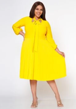 Plus Size Bow Collar Pleated Fit & Flare Dress -Mini Dress Store 2019881 005 2