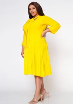 Plus Size Bow Collar Pleated Fit & Flare Dress -Mini Dress Store 2019881 005 3