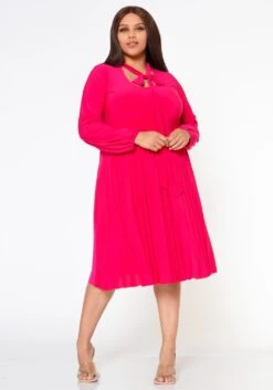 Plus Size Bow Collar Pleated Fit & Flare Dress -Mini Dress Store 2019881 006 2