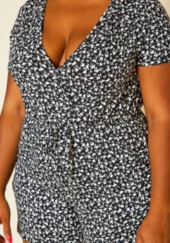 Plus Size Surplice Floral Print Romper -Mini Dress Store 2019981 001 5