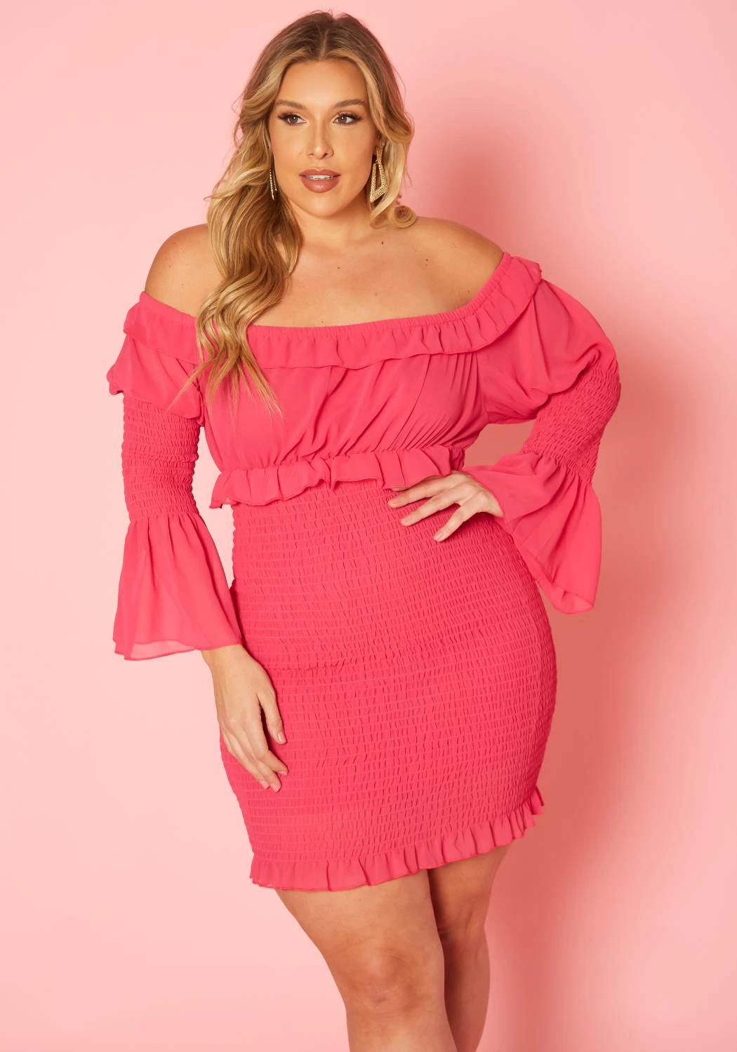 Plus Size Smocked Off Shoulder Mini Dress 3 Plus Size Smocked Off Shoulder Mini Dress