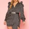 Plus Size Polka Dot Long Sleeve Mini Dress -Mini Dress Store 2020120 001 0