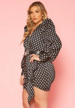 Plus Size Polka Dot Long Sleeve Mini Dress -Mini Dress Store 2020120 001 2