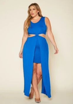 Plus Size Twist Hem Overlay Flare Dress