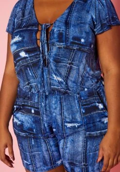 Plus Size Faux Denim Pattern Romper -Mini Dress Store 2020335 001 5
