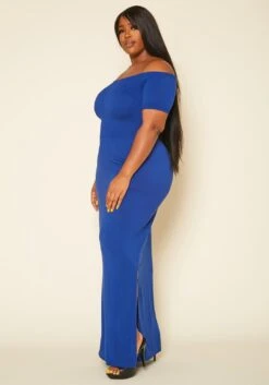 Plus Size Off Shoulder Seamless Maxi Dress -Mini Dress Store 2020421 004 3