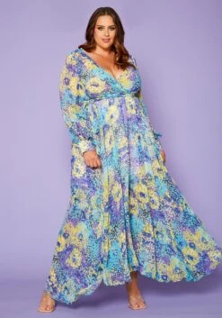 Plus Size Abstract Dots Print Chiffon Maxi Dress