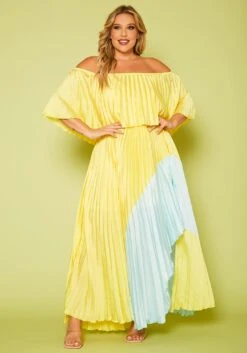 Plus Size Two Tone Pleated Asymmetrical Maxi Dress -Mini Dress Store 2020620 001 3