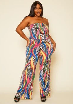 Plus Size Leopard Print Mix Jumpsuit