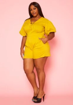 Plus Size Balloon Sleeve Romper -Mini Dress Store 2020645 002 3