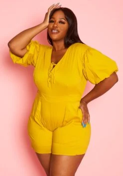 Plus Size Balloon Sleeve Romper -Mini Dress Store 2020645 002 5
