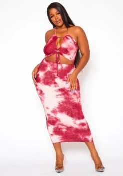 Plus Size Textured Tie Dye Midi Dress