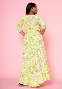 Plus Size Fit & Flare Floral Print Belted Maxi Dress -Mini Dress Store 2020893 003 3