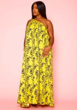 Plus Size One Shoulder Floral Print Maxi Dress -Mini Dress Store 2020927 002 2