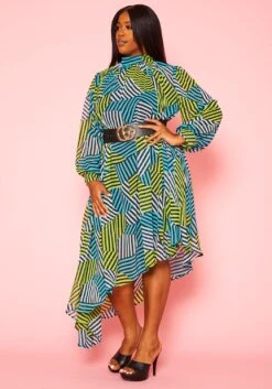 Plus Size Multi Striped Asymmetric Maxi Dress -Mini Dress Store 2020934 001 2