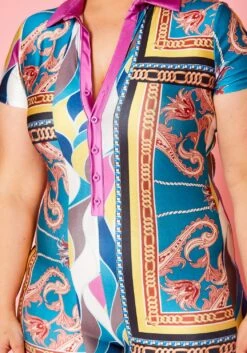 Plus Size Multi Summer Print Collar Romper -Mini Dress Store 2020958 001 4