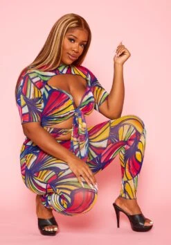 Plus Size Abstract Print Cut Out Jumpsuit -Mini Dress Store 2020967 001 5