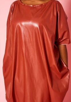 Plus Size Faux Leather Oversized Shirt Dress -Mini Dress Store 2021004 002 5