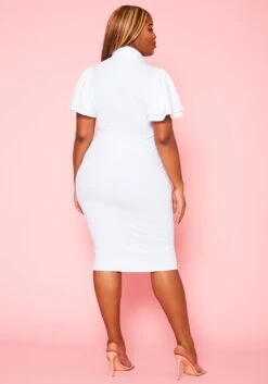 Plus Size Front Collar Tie Bodycon Midi Dress -Mini Dress Store 2021005 002 3