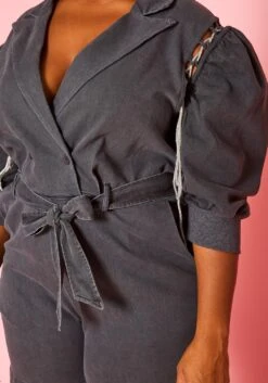 Plus Size Glitter Lace Up Denim Romper 13 Plus Size Glitter Lace Up Denim Romper -Mini Dress Store 2021008 001 5