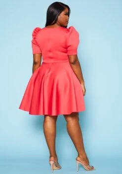 Plus Size Puff Sleeve Flare Mini Dress -Mini Dress Store 2021049 004 4